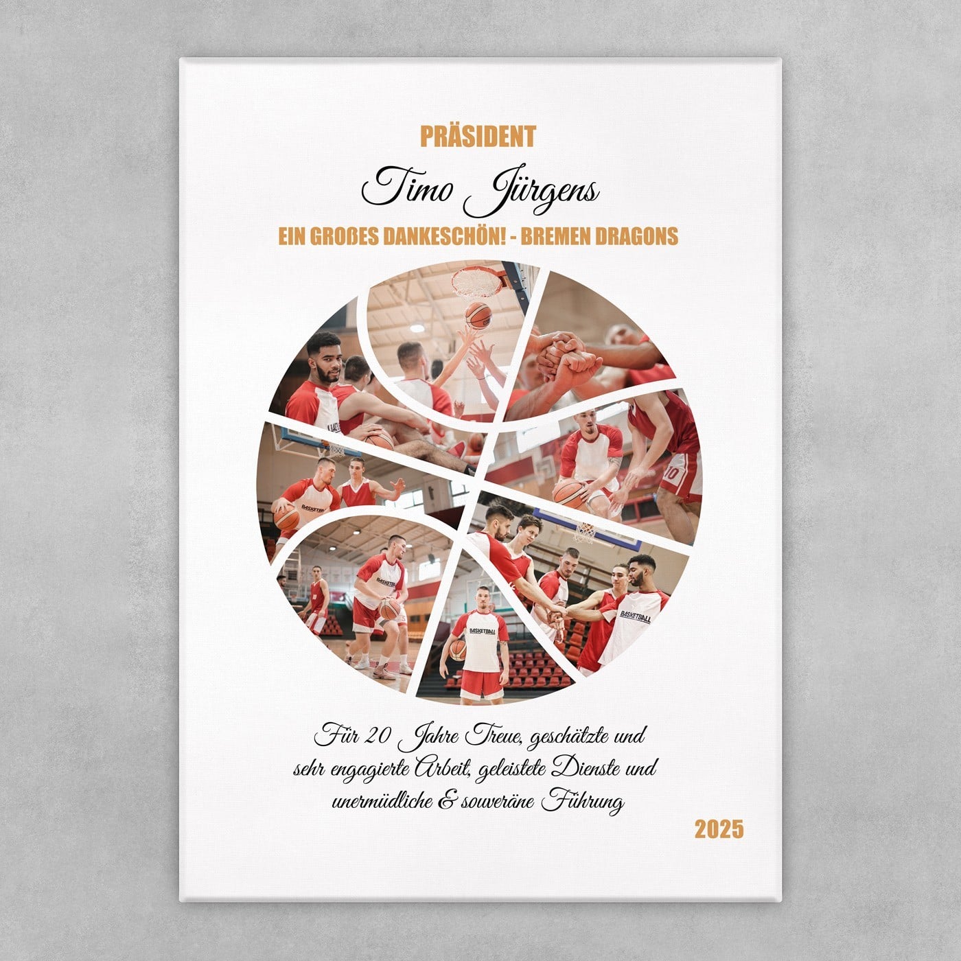 Wandbildcollage mit Aufdruck von eigenen Fotos für einen Basketballspieler