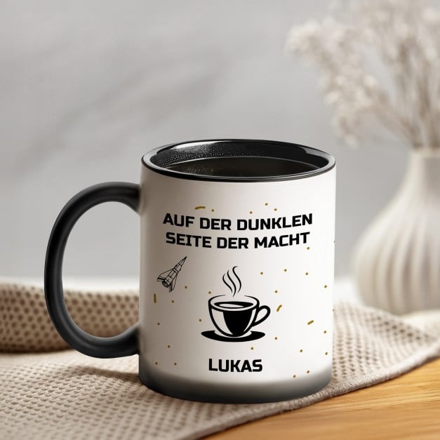 Zauberbecher mit magischem Aufdruck Schwarz-Weiß/Matt für einen Kaffeegenießer