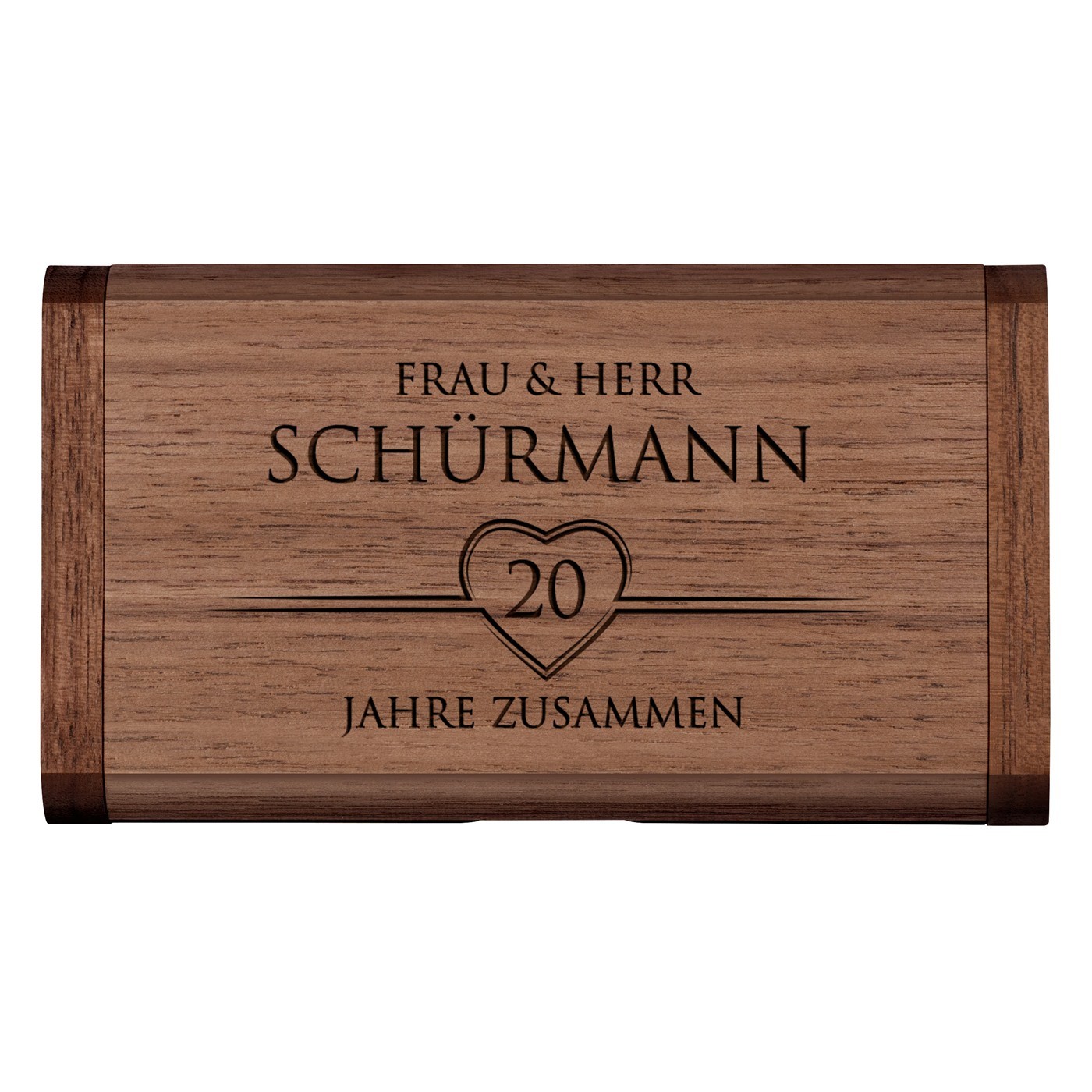 Hölzerner USB-Stick mit Gravur 64 GB für ein Paar zum 20. Jahrestag