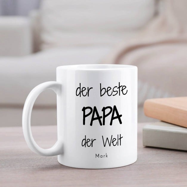 Kaffeebecher mit Aufdruck Weiß/Glänzend für Papa zum Vatertag