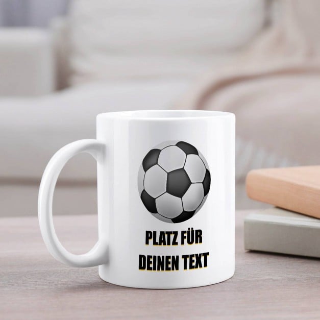 Kaffeebecher mit Aufdruck Weiß/Glänzend für einen Fußballspieler zum Geburtstag