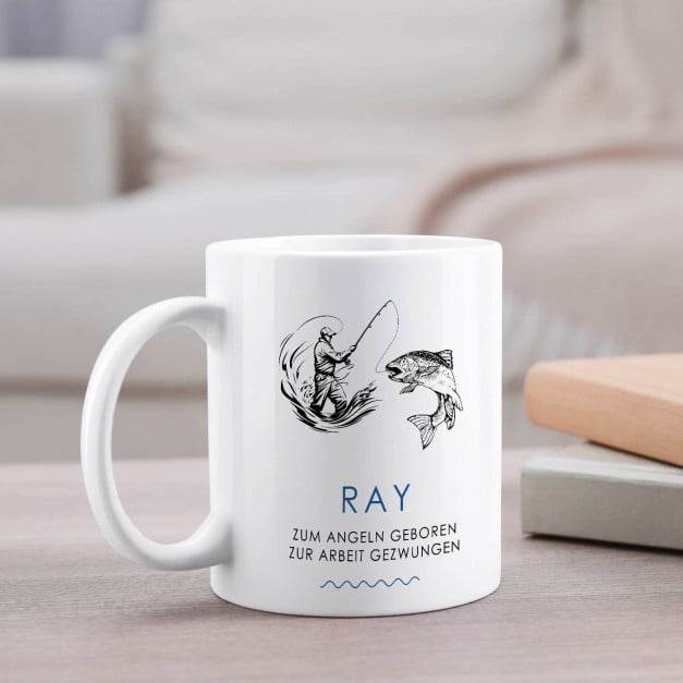 Kaffeebecher mit Aufdruck Weiß/Glänzend für einen Angler