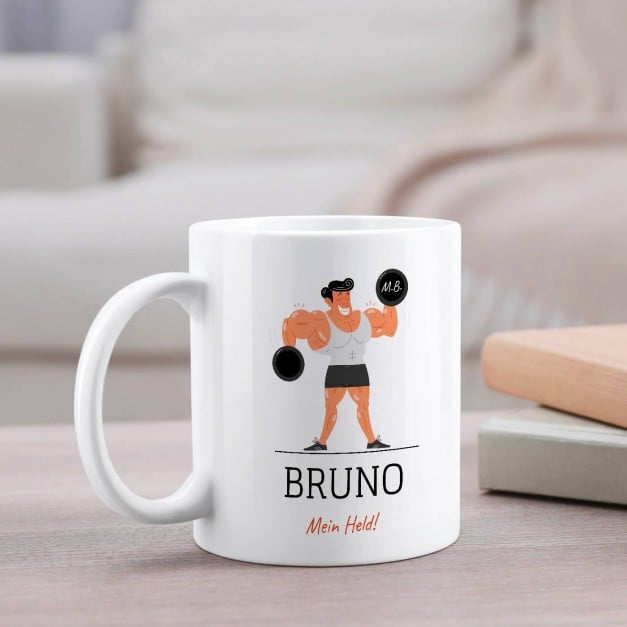 Kaffeebecher mit Aufdruck Weiß/Glänzend für einen echten Kraftprotz zum Valentinstag, Geburtstag