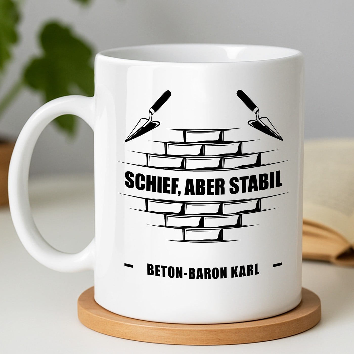 Kaffeebecher mit Aufdruck Weiß/Glänzend für einen Baumeister zum Geburtstag