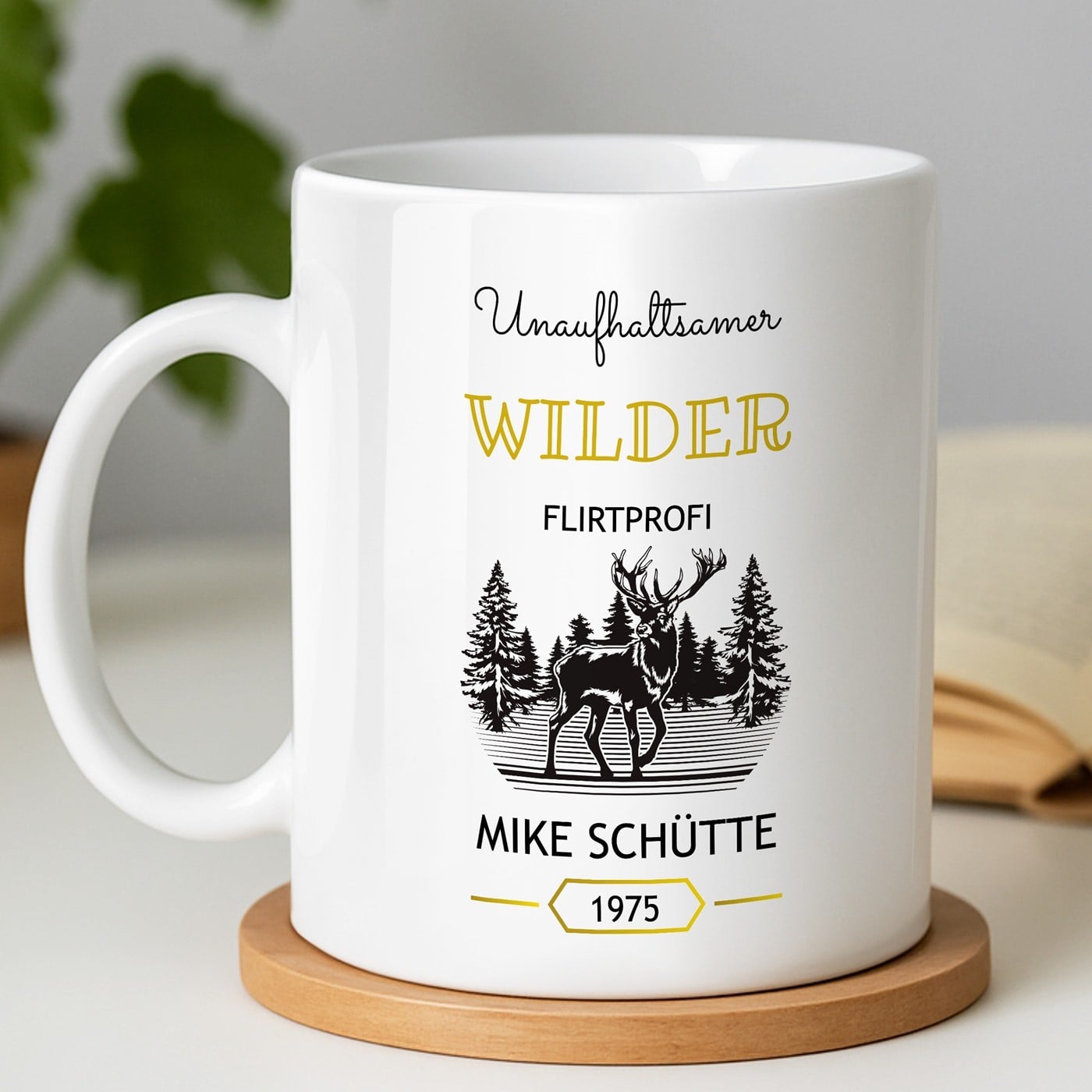 Kaffeebecher mit Aufdruck Weiß/Glänzend für ihn zum Junggesellenabschied, Geburtstag