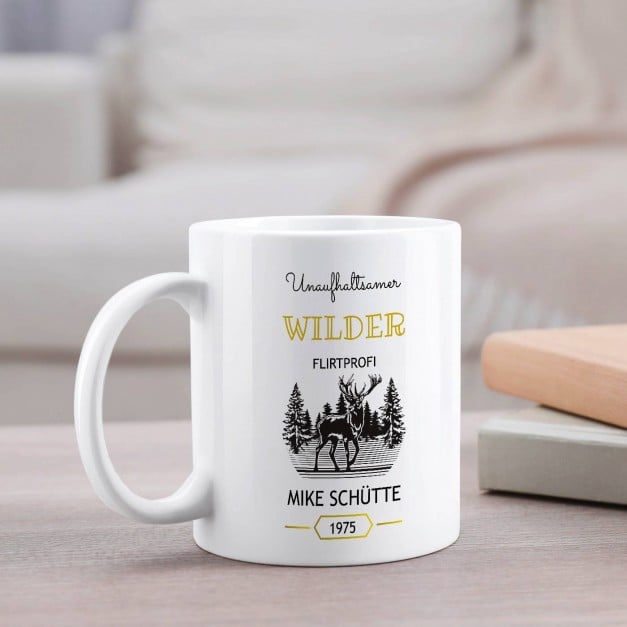 Kaffeebecher mit Aufdruck Weiß/Glänzend für ihn zum Junggesellenabschied, Geburtstag
