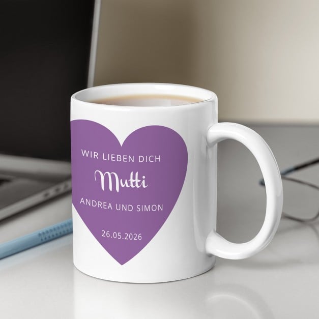 Kaffeebecher mit Foto Weiß/Glänzend für Ihre Mutti zum Geburtstag