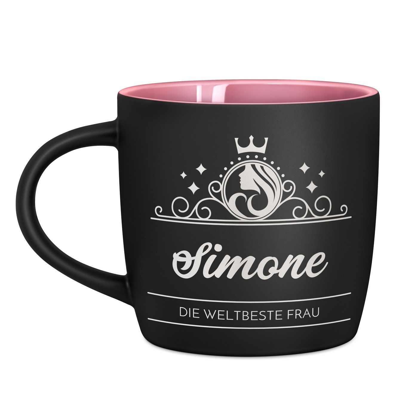 Keramikbecher mit Gravur Schwarz/Matt und Pink zum Frauentag