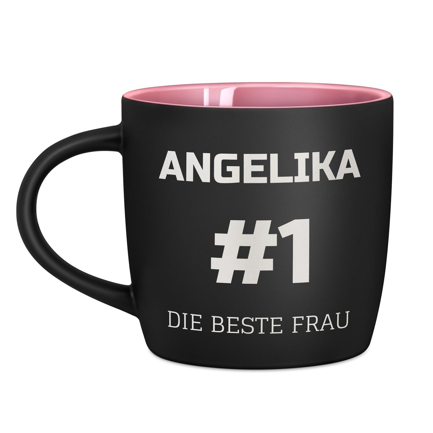Keramikbecher mit Gravur Schwarz/Matt und Pink für Ihre Freundin