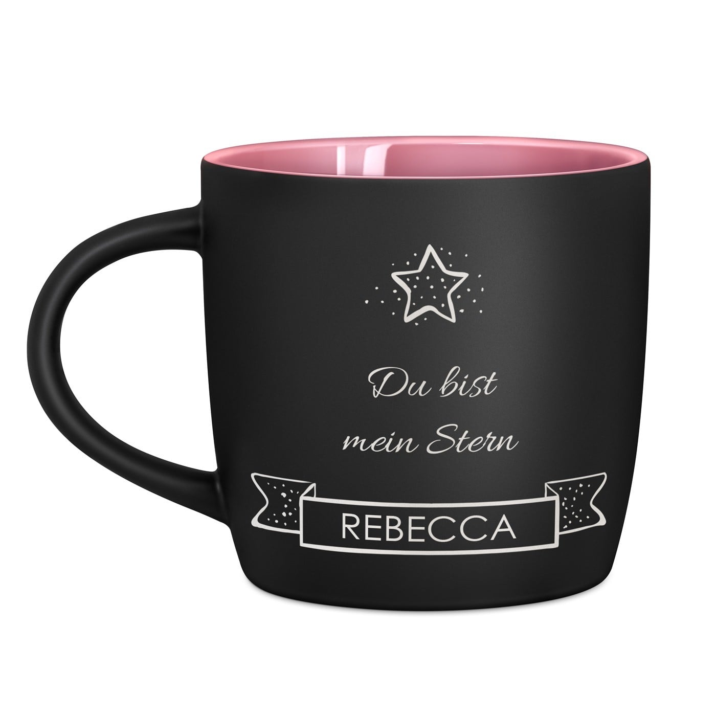 Keramikbecher mit Gravur Schwarz/Matt und Pink für sie zum Nikolaustag