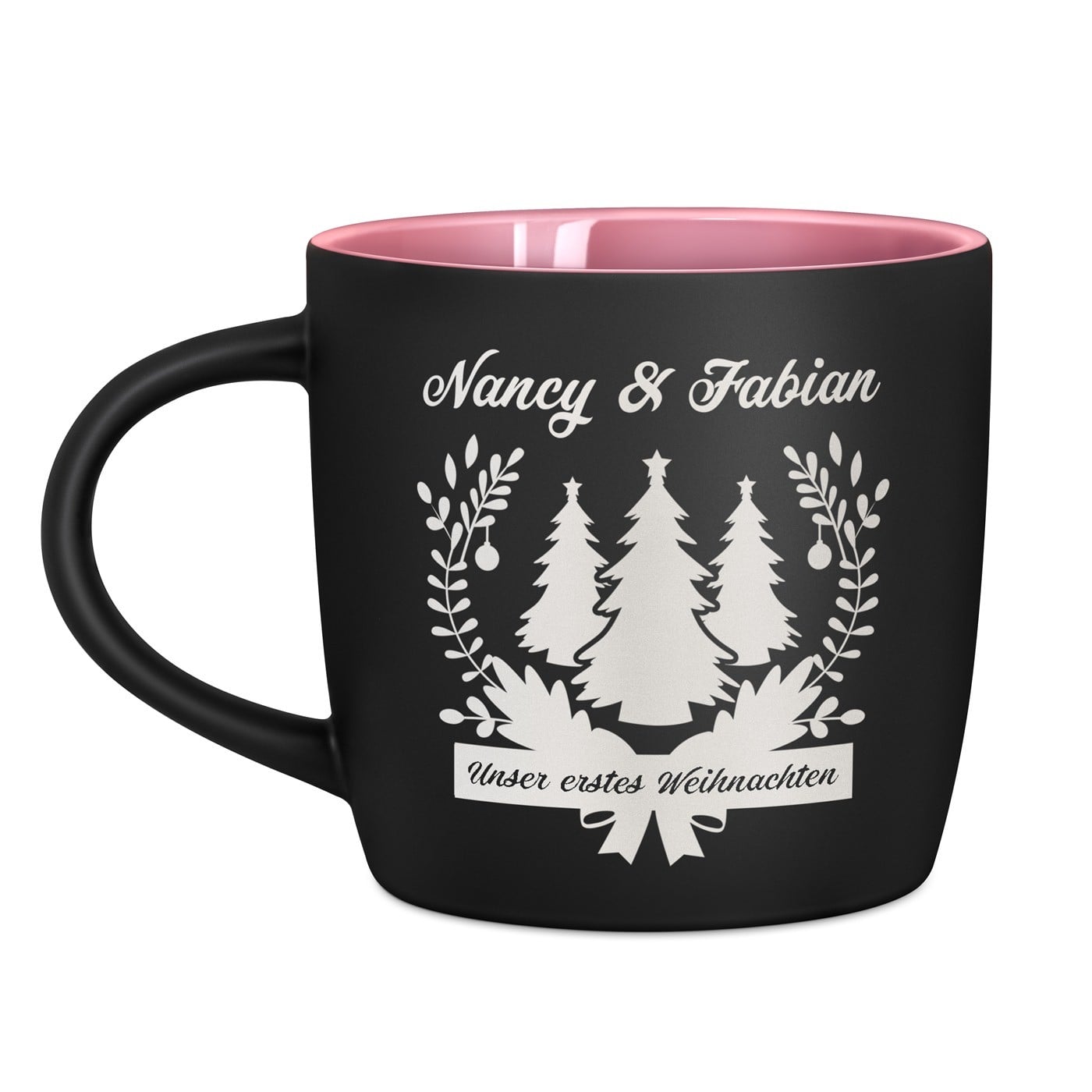 Keramikbecher mit Gravur Schwarz/Matt und Pink für sie ihn zum Weihnachtsfest