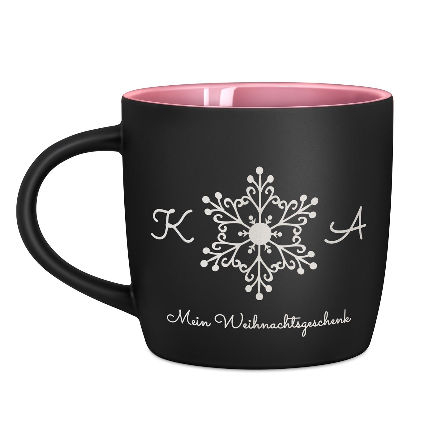 Keramikbecher mit Gravur Schwarz/Matt und Pink zu Weihnachten