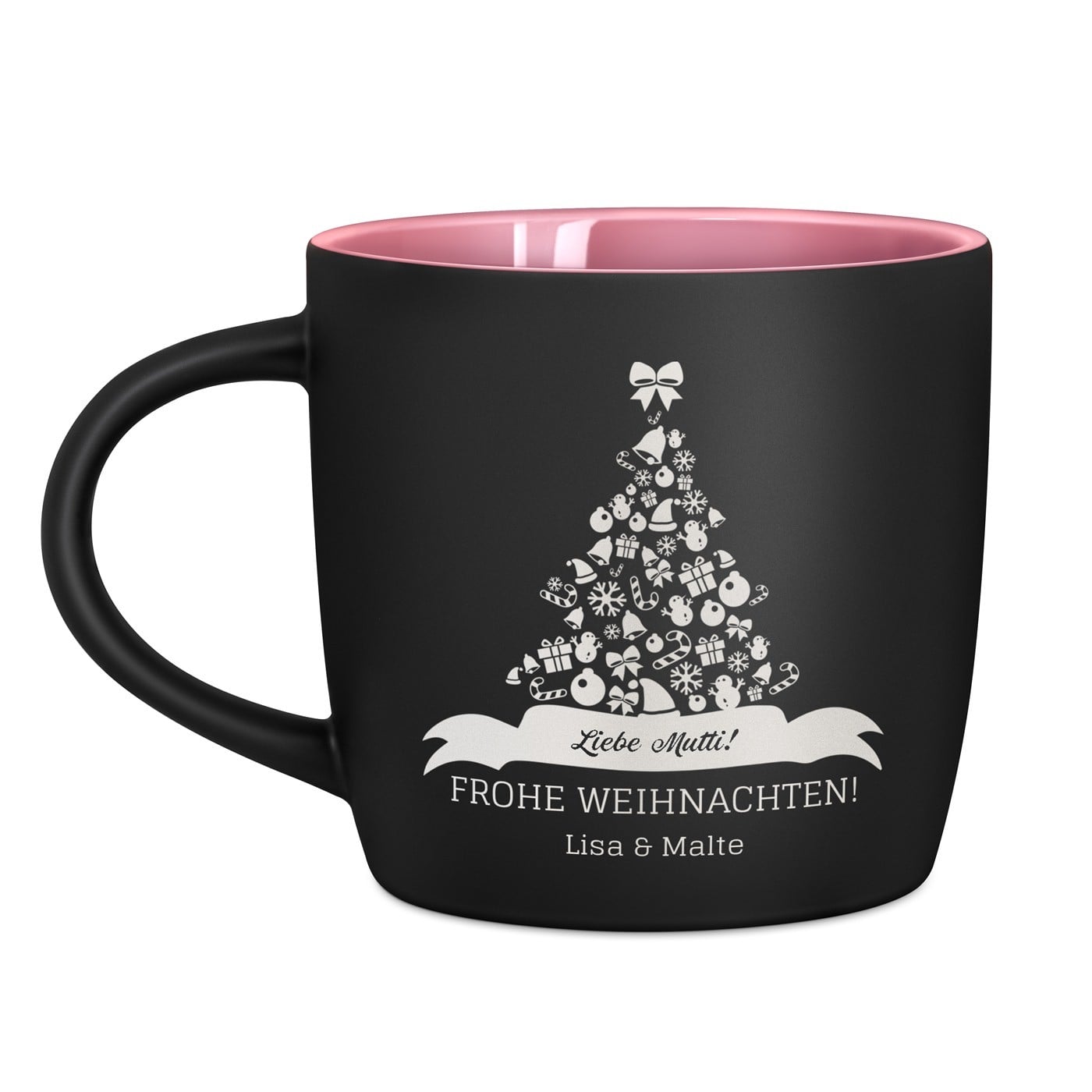Keramikbecher mit Gravur Schwarz/Matt und Pink für Ihre Mutter zu Weihnachten