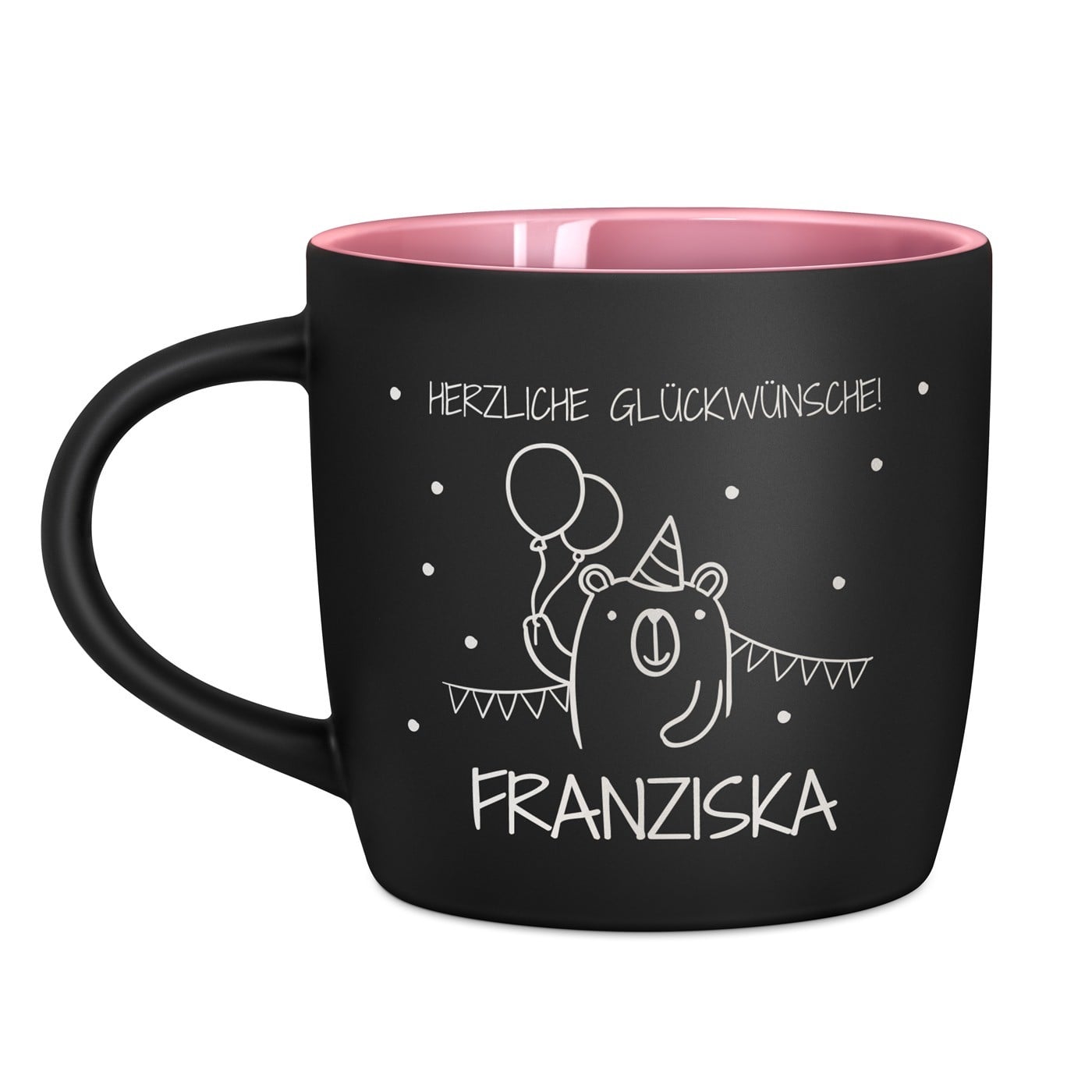 Keramikbecher mit Gravur Schwarz/Matt und Pink für Ihre Tochter zum Geburtstag