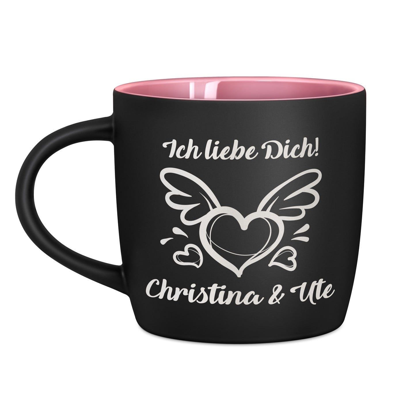 Keramikbecher mit Gravur Schwarz/Matt und Pink für Liebende zum Valentinstag