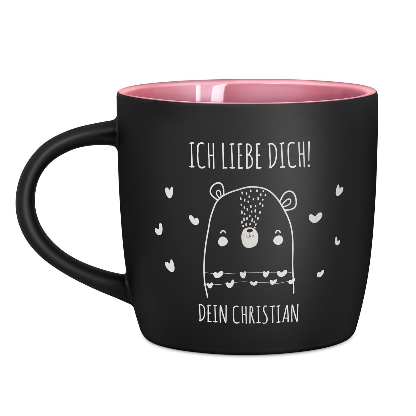 Keramikbecher mit Gravur Schwarz/Matt und Pink für Ihre Freundin