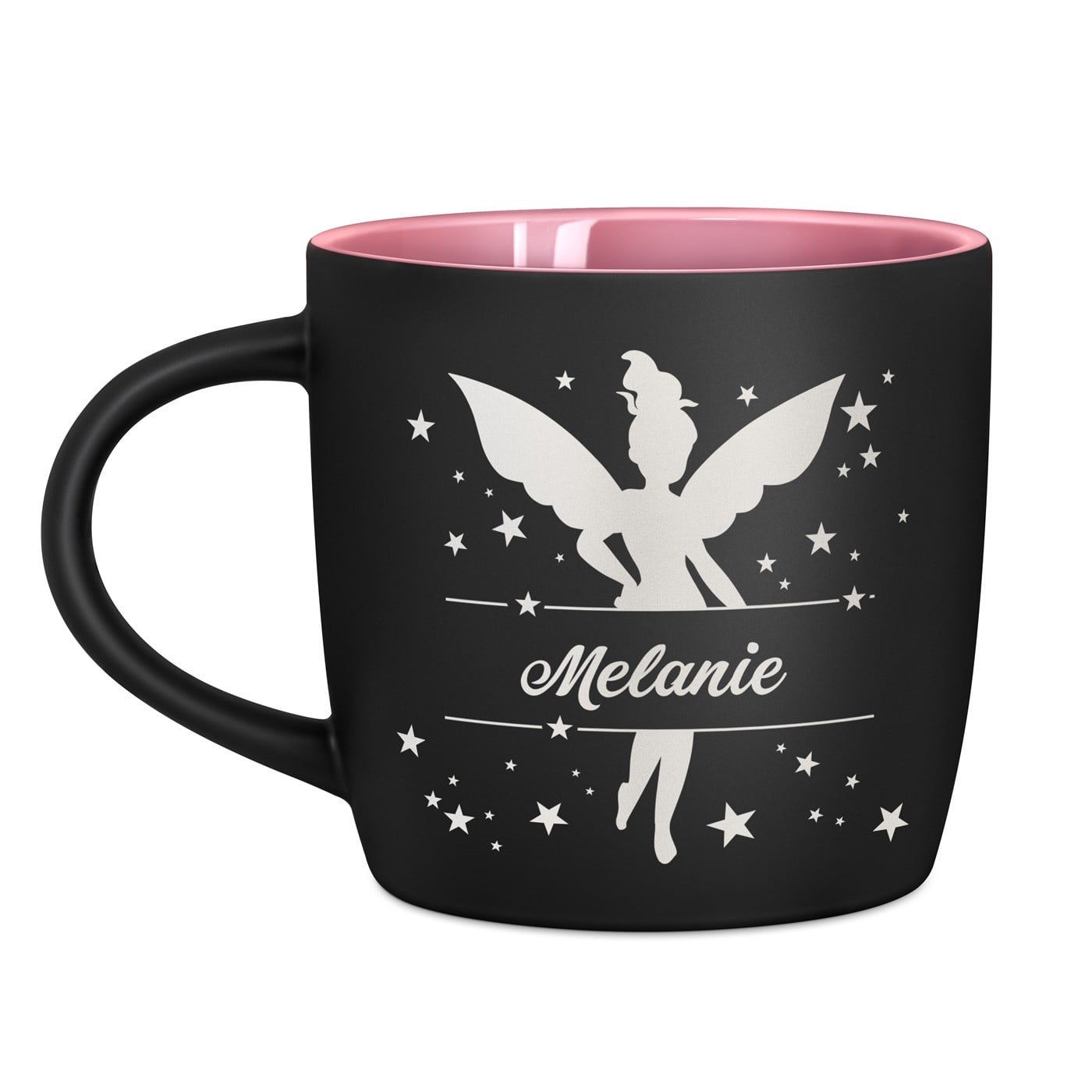 Keramikbecher mit Gravur Schwarz/Matt und Pink für ein Mädchen