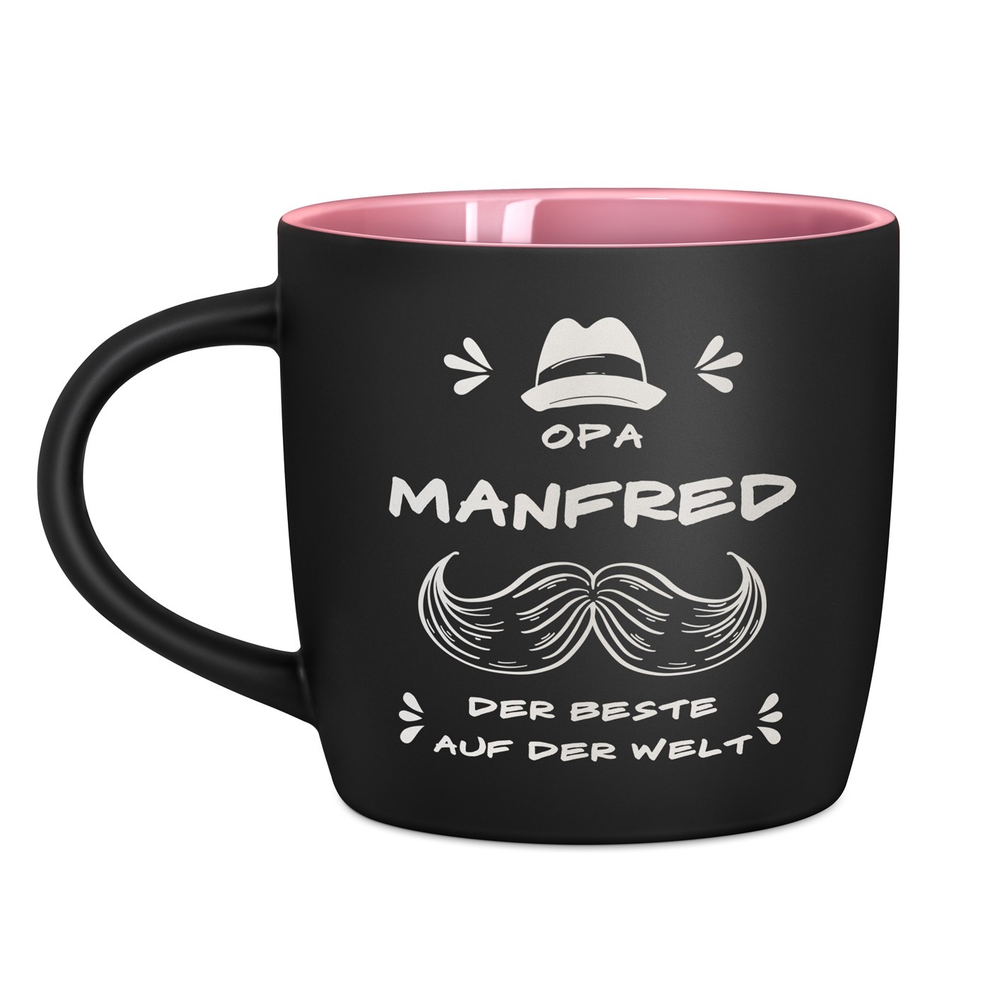 Keramikbecher mit Gravur Schwarz/Matt und Pink für Ihren Opa zum Geburtstag