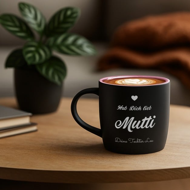 Keramikbecher mit Gravur Schwarz/Matt und Pink für sie Ihre Mama