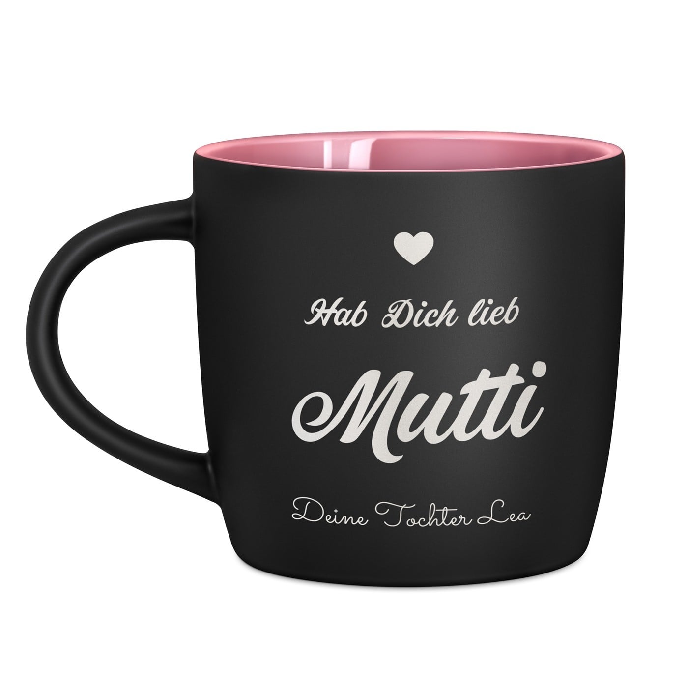 Keramikbecher mit Gravur Schwarz/Matt und Pink für sie Ihre Mama