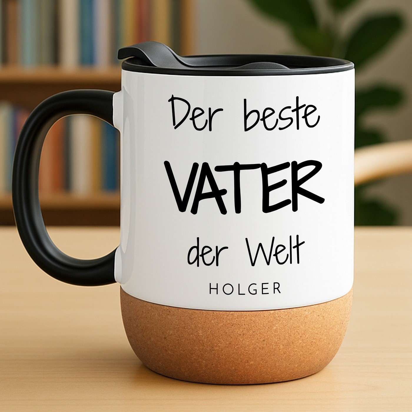 Kaffeebecher mit Aufdruck Weiß/Glänzend mit Korkboden für Ihren Papa zum Geburtstag