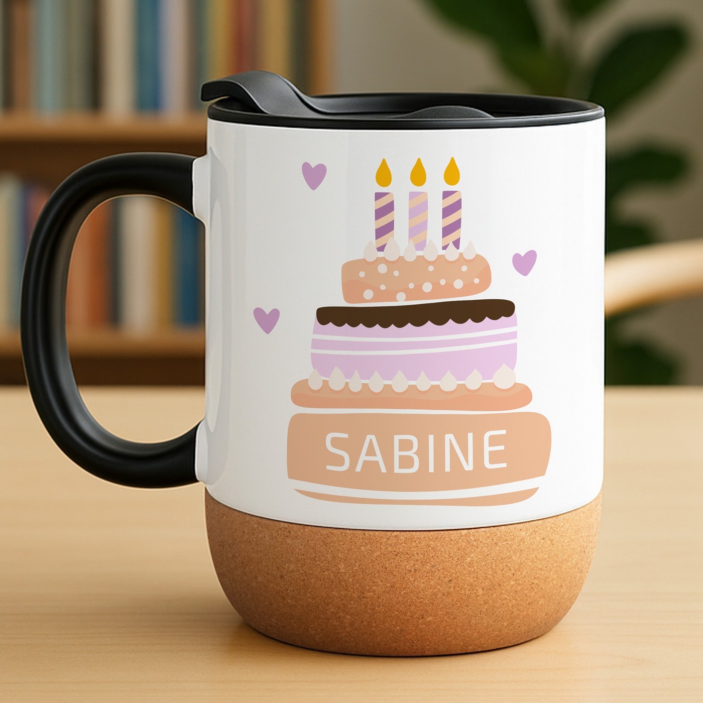 Kaffeebecher mit Aufdruck Weiß/Glänzend mit Korkboden für sie zum Geburtstag