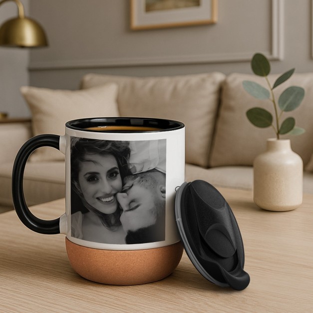 Kaffeebecher mit Foto Weiß/Glänzend mit Korkboden für Ihre Freundin zum Valentinstag Jahrestag