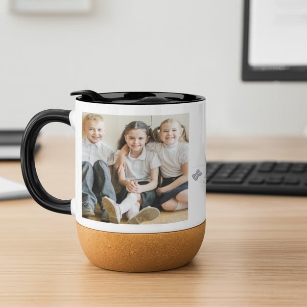 Kaffeebecher mit Foto Weiß/Glänzend mit Korkboden für eine Lehrerin