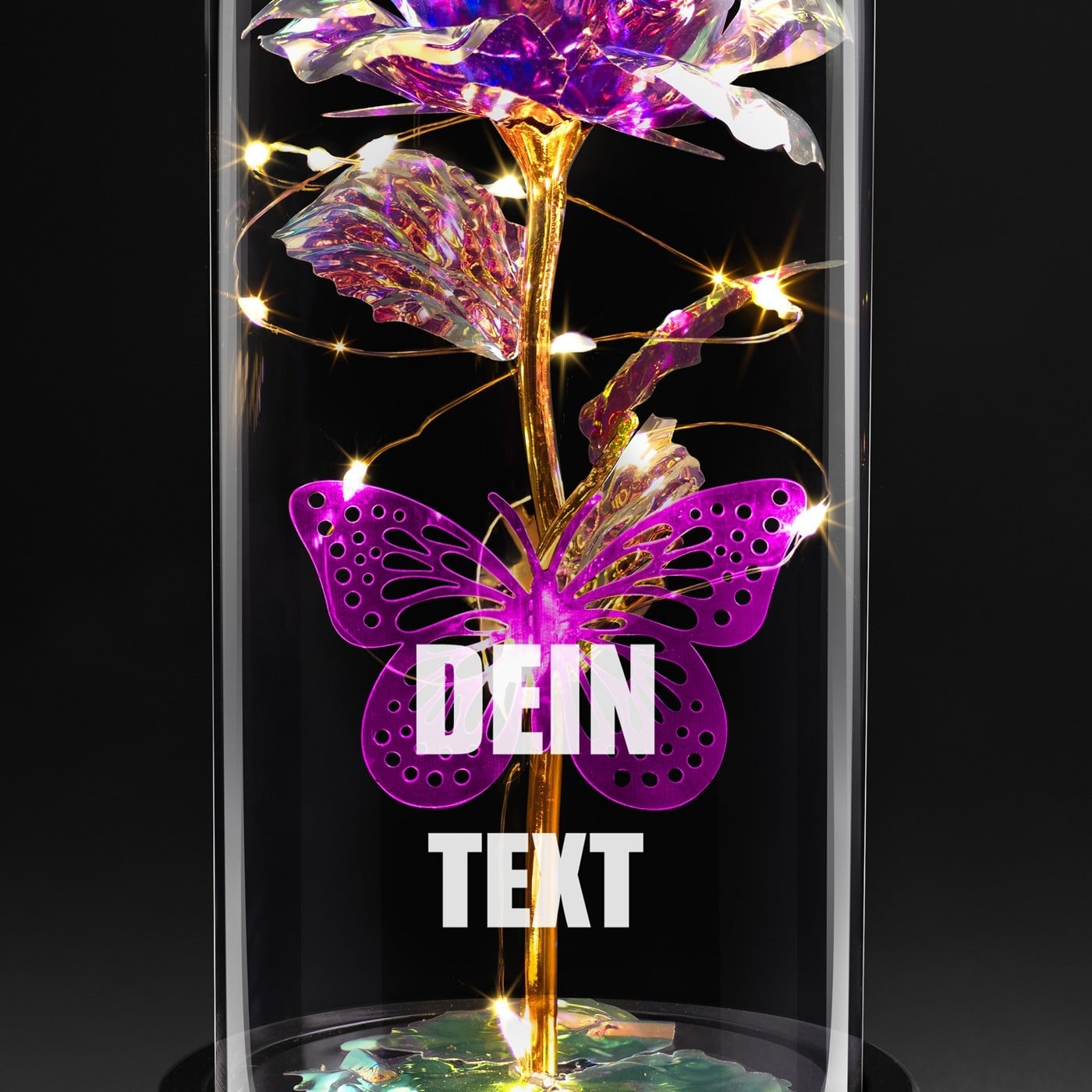 Ewige Rose in Glaskuppel mit LED-Lichtern mit Gravur für sie ihn