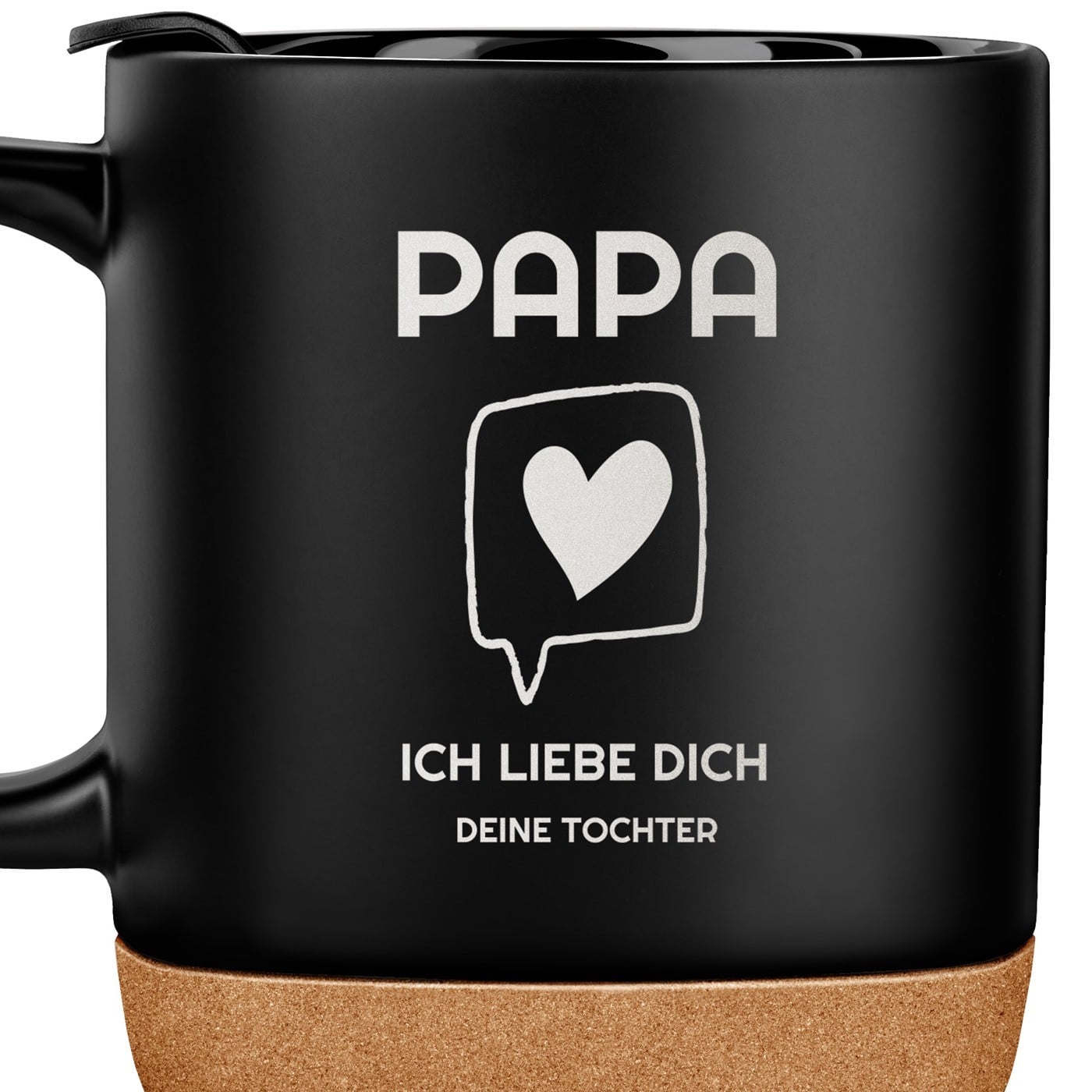 Kaffeebecher mit Aufdruck Schwarz/Matt mit Korkboden für Ihren Papa zum Vatertag