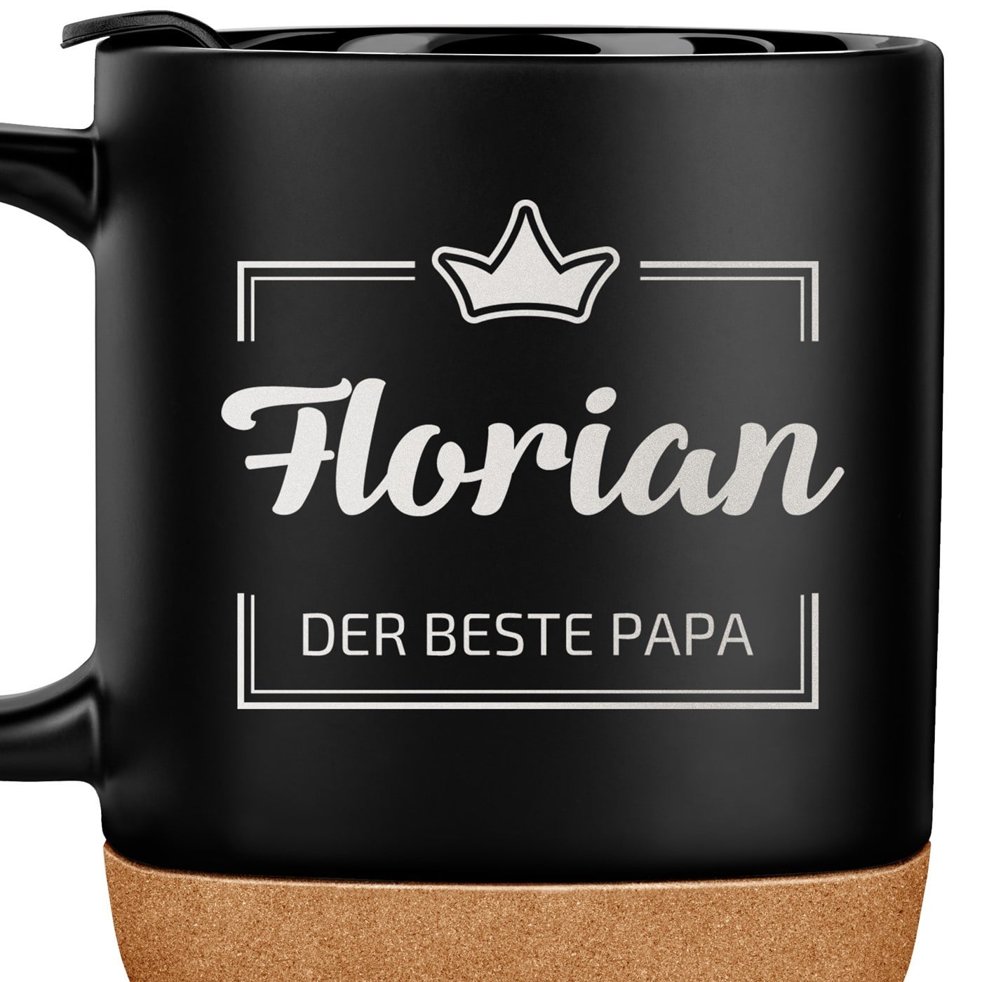 Kaffeebecher mit Aufdruck Schwarz/Matt mit Korkboden für Ihren Papa