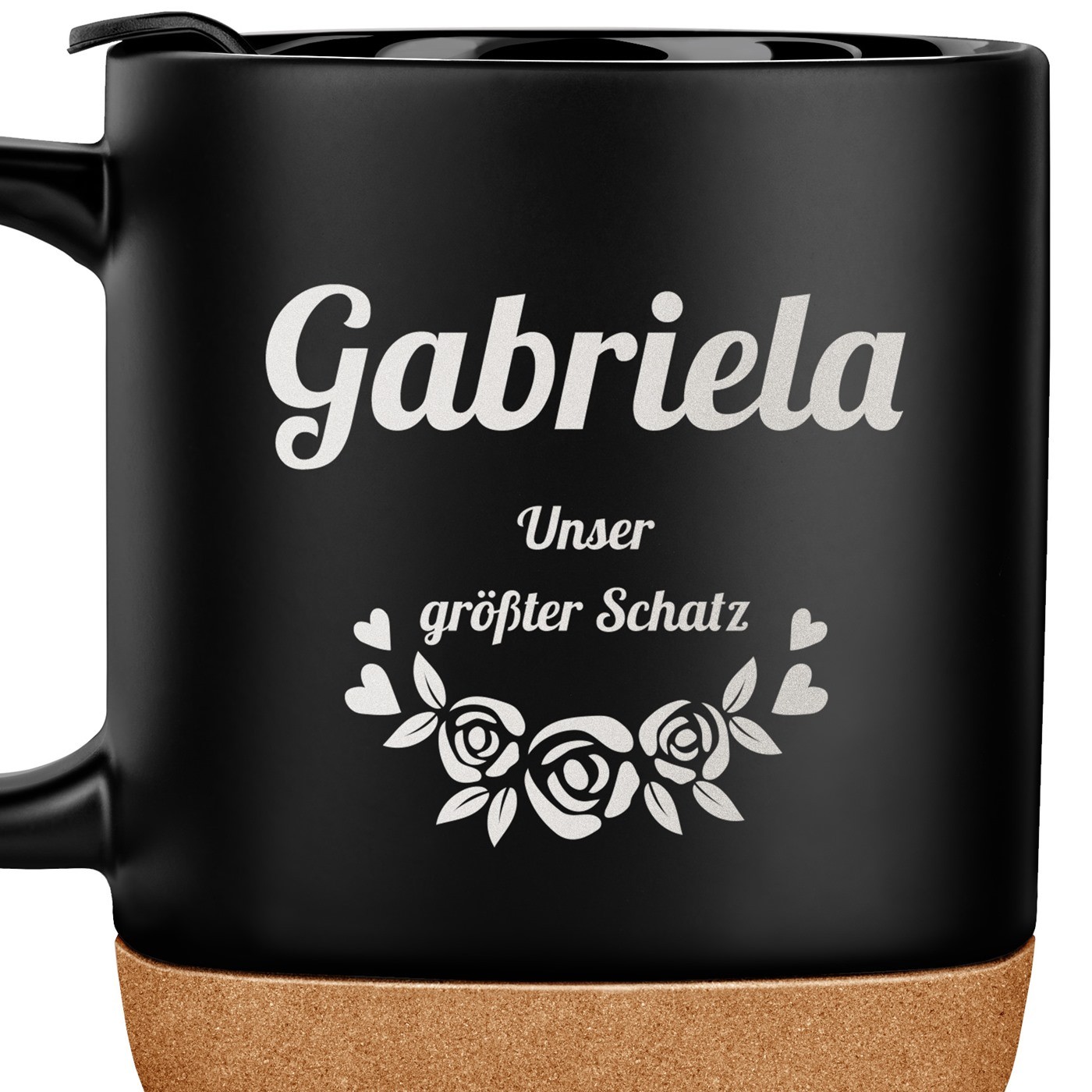Kaffeebecher mit Aufdruck Schwarz/Matt mit Korkboden für Ihre Mama