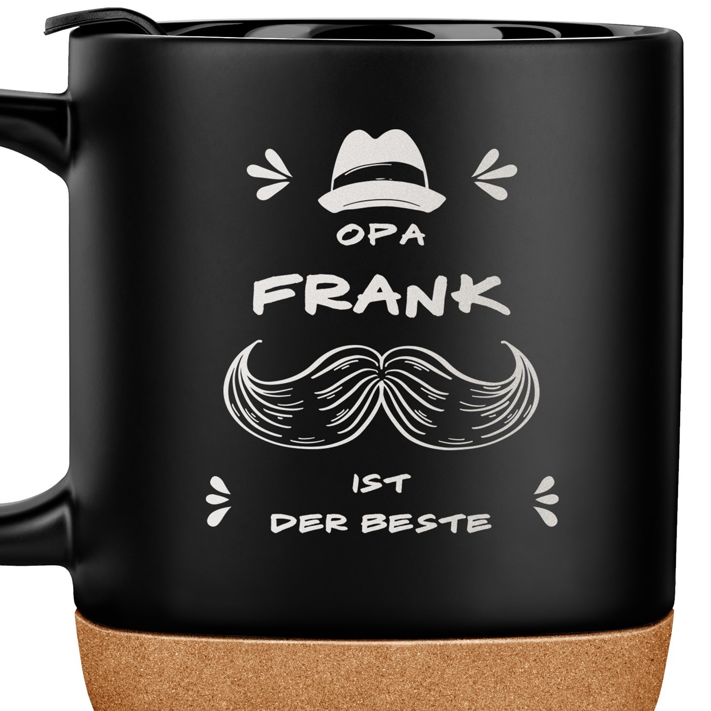 Kaffeebecher mit Aufdruck Schwarz/Matt mit Korkboden für Ihren Großvater