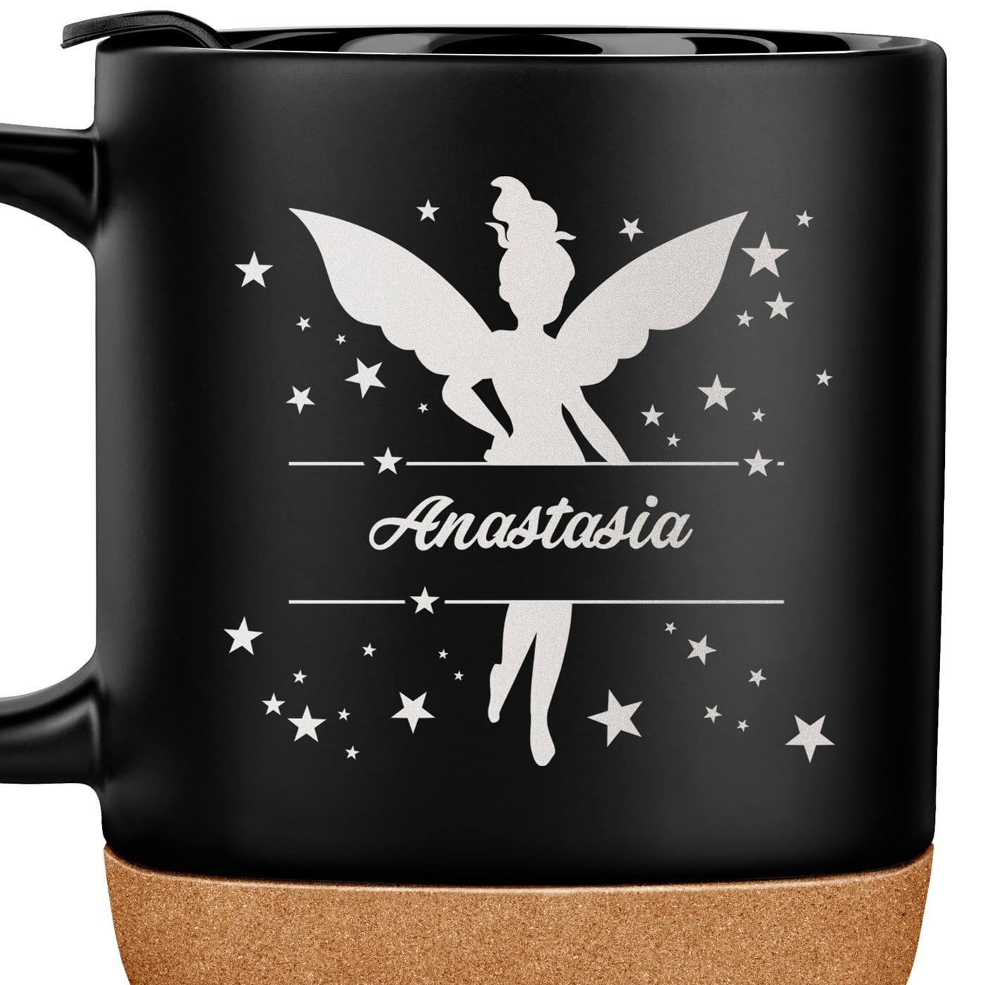 Kaffeebecher mit Aufdruck Schwarz/Matt mit Korkboden für ein Mädchen zum Kindertag