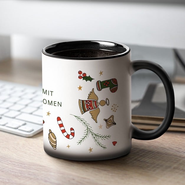 Zauberbecher mit magischem Aufdruck Schwarz-Weiß/Matt für sie Ihre Freundin Ehefrau zu Weihnachten