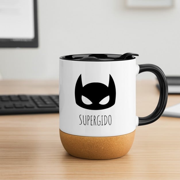 Kaffeebecher mit Foto Weiß/Glänzend mit Korkboden für einen Superheld