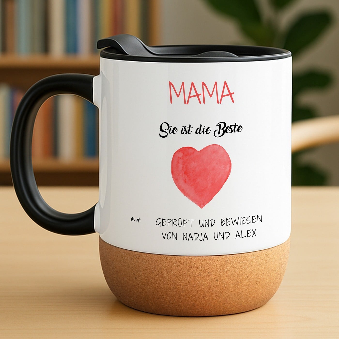 Kaffeebecher mit Foto Weiß/Glänzend mit Korkboden für Ihre Mutter zum Geburtstag
