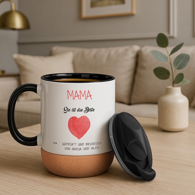 Kaffeebecher mit Foto Weiß/Glänzend mit Korkboden für Ihre Mutter zum Geburtstag