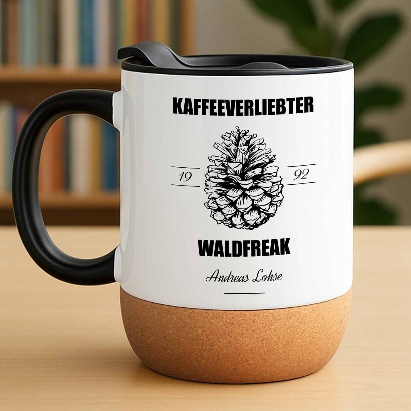 Kaffeebecher mit Foto Weiß/Glänzend mit Korkboden für ihn zum Geburtstag