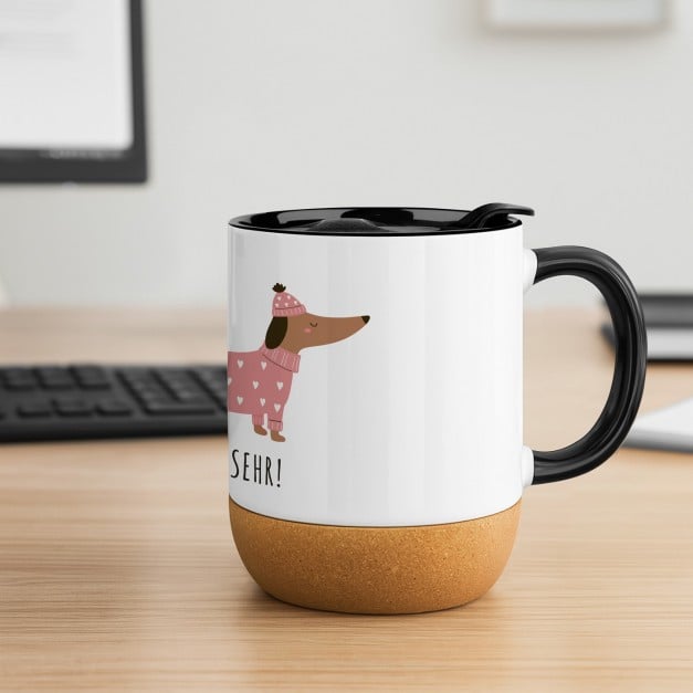 Kaffeebecher mit Foto Weiß/Glänzend mit Korkboden für eine Hundeliebhaberin