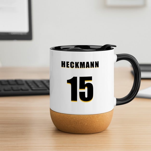 Kaffeebecher mit Foto Weiß/Glänzend mit Korkboden für einen Fußballfan