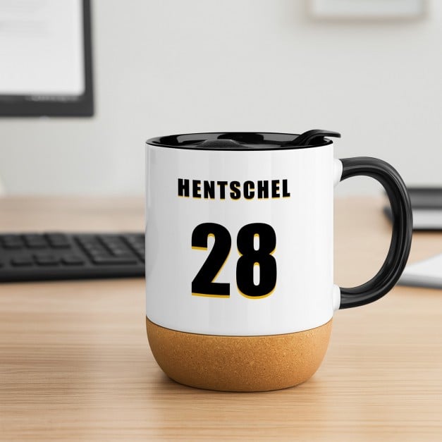 Kaffeebecher mit Aufdruck Weiß/Glänzend mit Korkboden für einen Basketballspieler