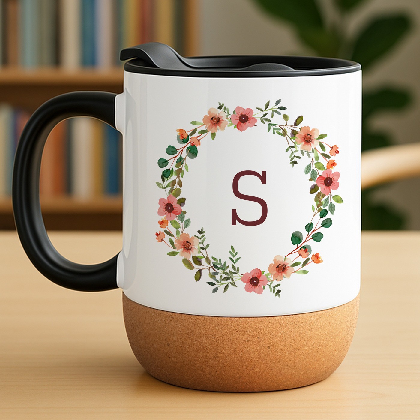 Kaffeebecher mit Aufdruck Weiß/Glänzend mit Korkboden für sie zum Geburtstag