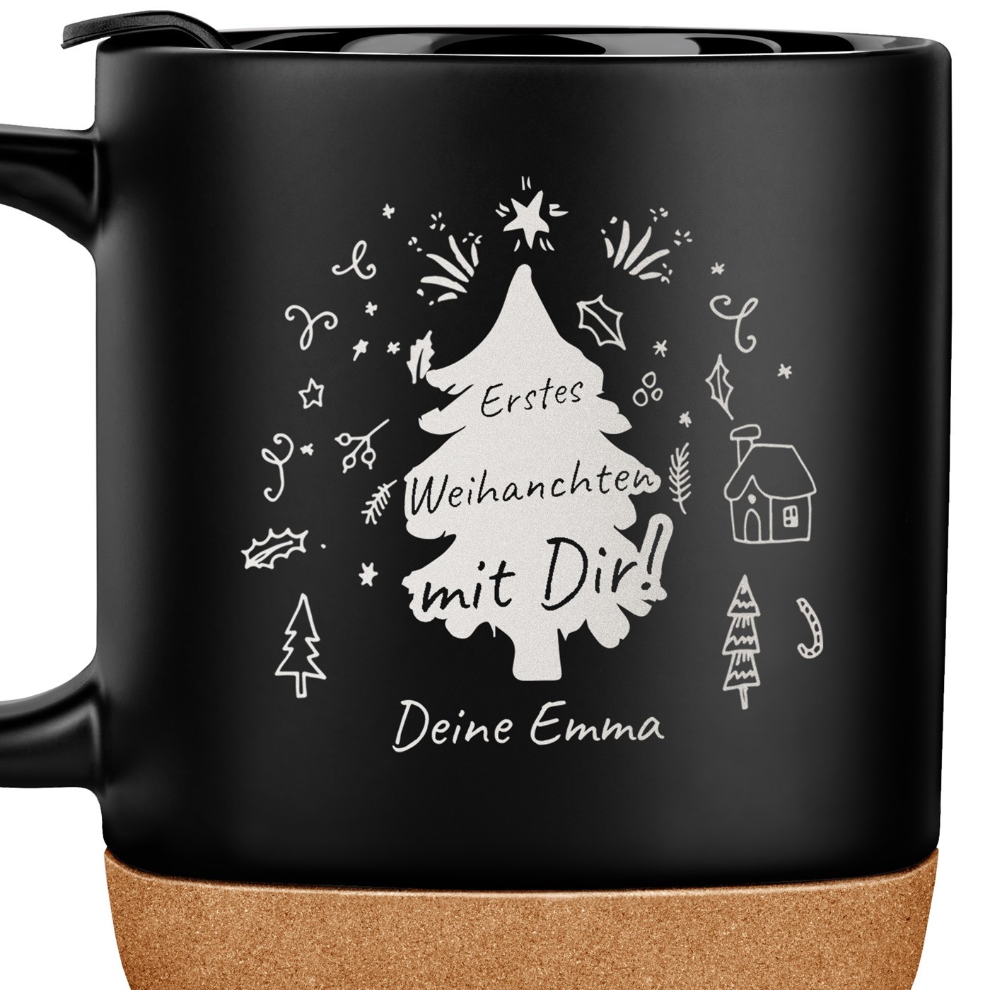 Kaffeebecher mit Aufdruck Schwarz/Matt mit Korkboden für Ihren Ehemann Freund zu Weihnachten
