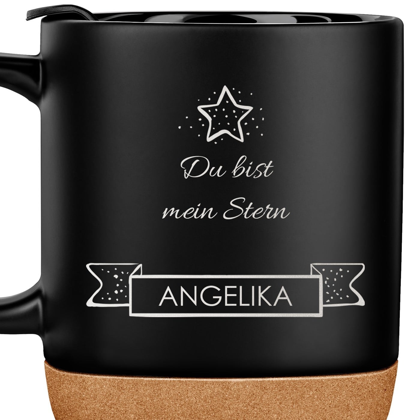 Kaffeebecher mit Aufdruck Schwarz/Matt mit Korkboden für sie Mädchen zu Weihnachten zum Ehrentag