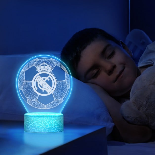 Nachtlicht mit buntem Aufdruck und LED-Sockel für einen Fußballfan von Real Madrid