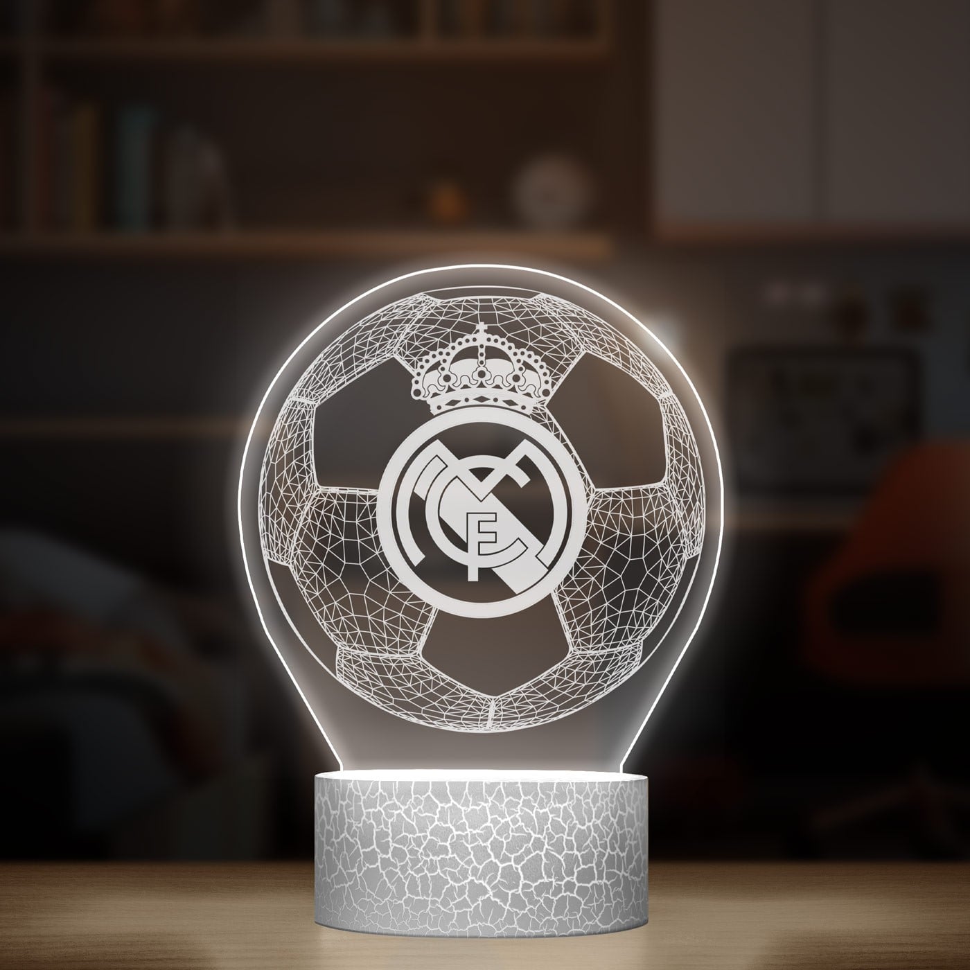 Nachtlicht mit buntem Aufdruck und LED-Sockel für einen Fußballfan von Real Madrid