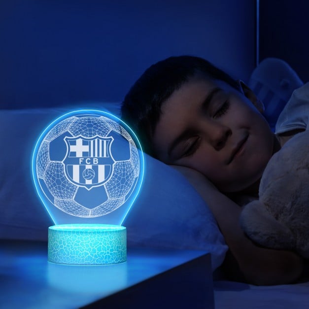 Nachtlicht mit buntem Aufdruck und LED-Sockel für einen Fußballfan von FC Barcelona