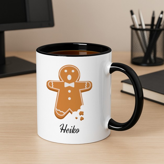 Kaffeebecher mit Aufdruck Weiß/Glänzend Innen Schwarz für ihn mit Lebkuchen zu Weihnachten