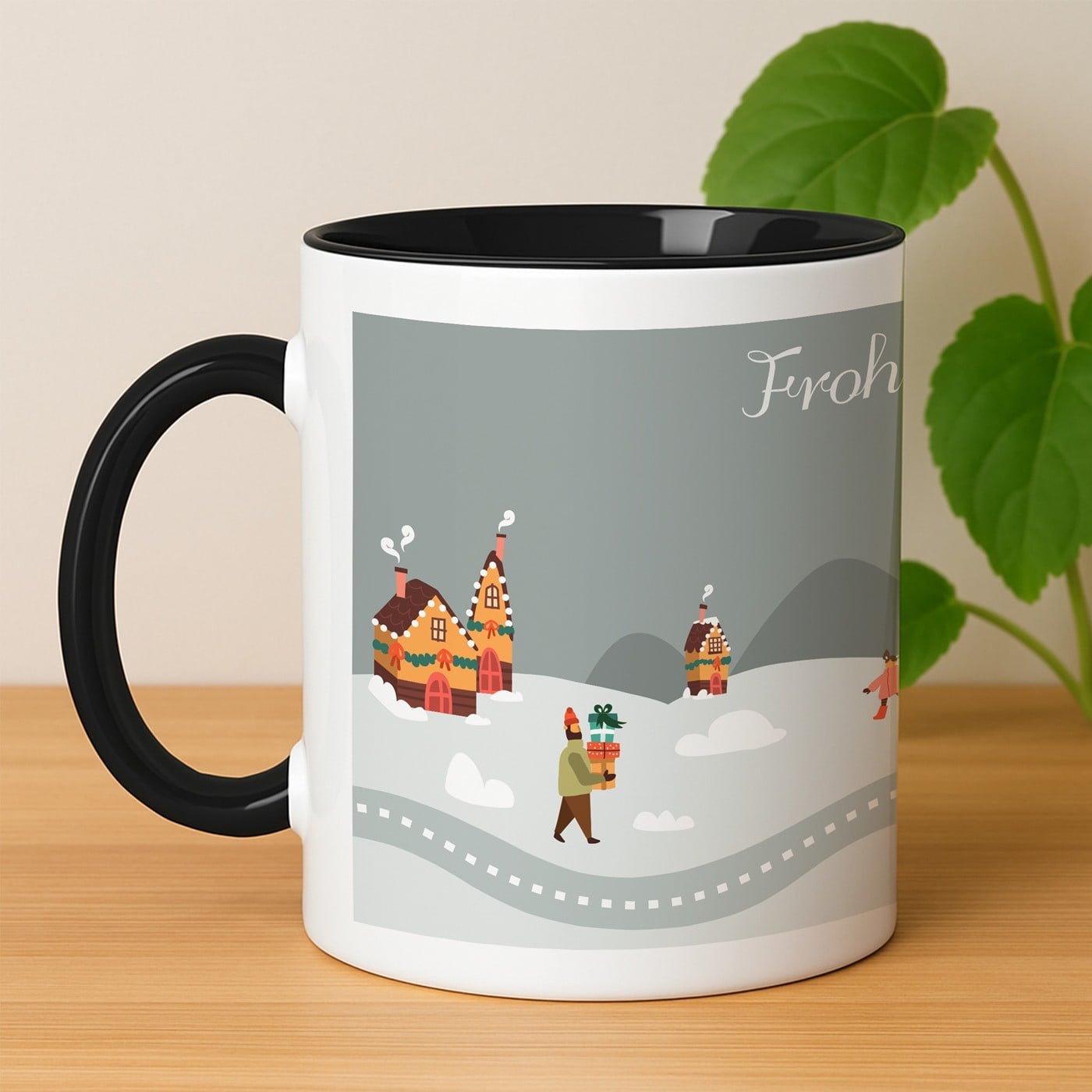 Kaffeebecher mit Aufdruck Weiß/Glänzend Innen Schwarz für sie zu Weihnachten